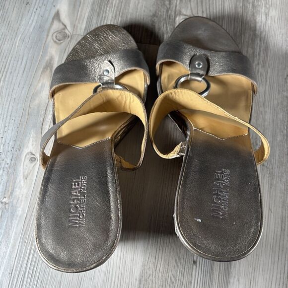 Michael Kors Marin Slide MC Gold Bronze 3.5” Wedge Sandal Silver Ring US 9 - Picture 9 of 16